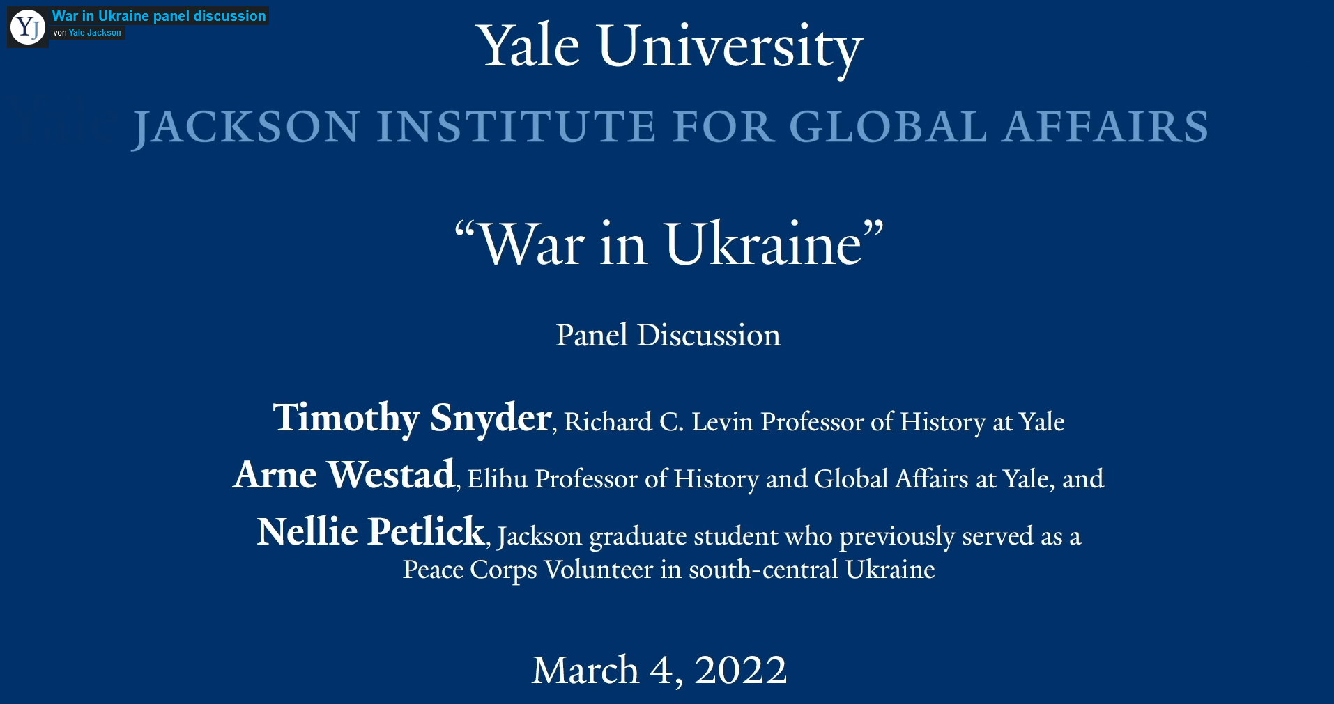 War in Ukraine – Panel discussion Yale Jackson Institute