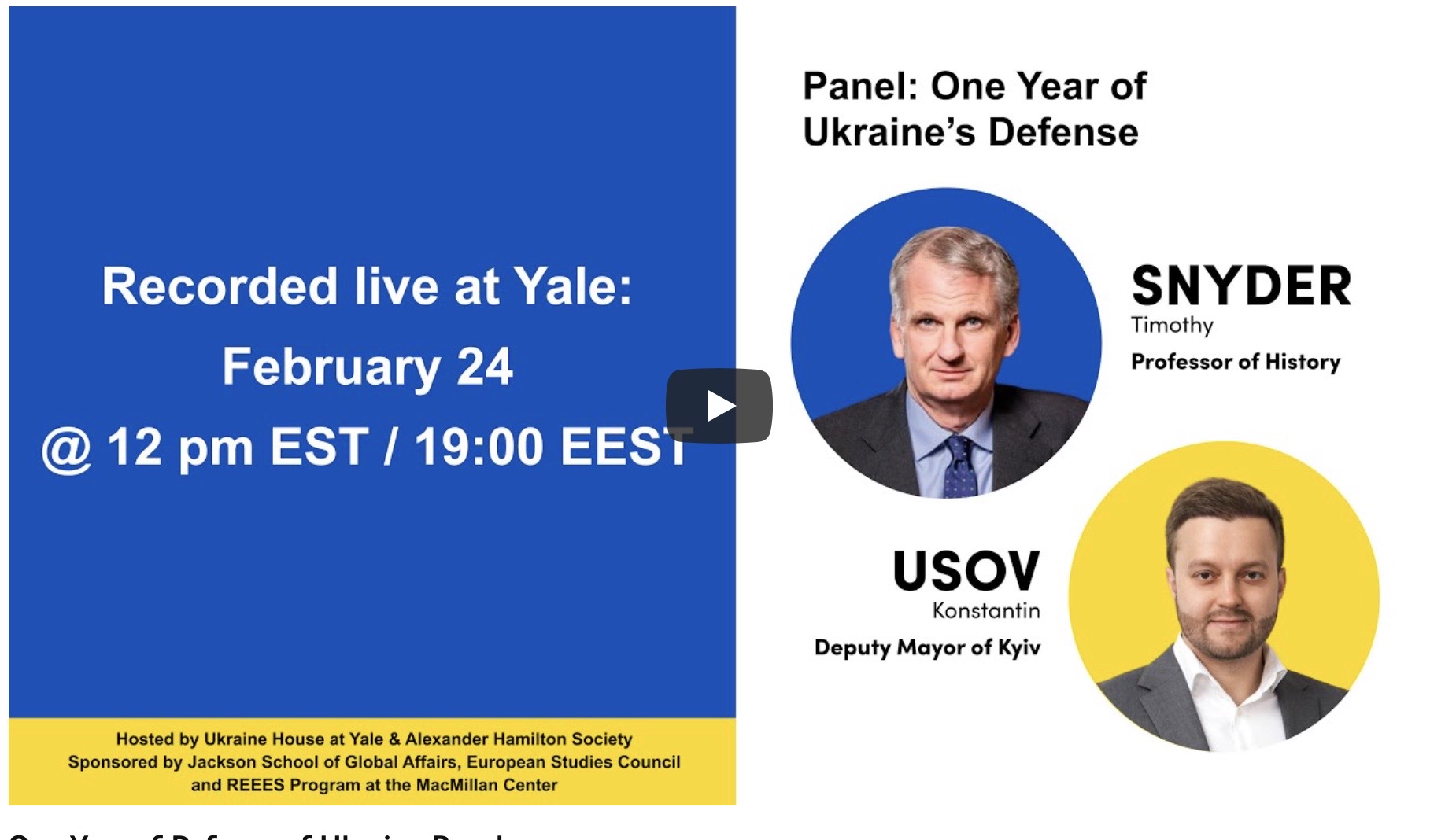 One Year of Defense of Ukraine Panel at Yale
